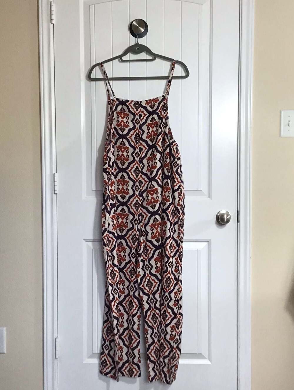 Geometric Print Square-Neck Wide Leg Sleeveless Jumpsuit with Pockets XL - Picture 2 of 10